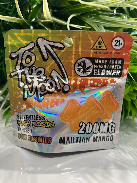 To the moon- solventless hash rosin infused sour gummies- martian mango- 200mg exotic cannabis online shop