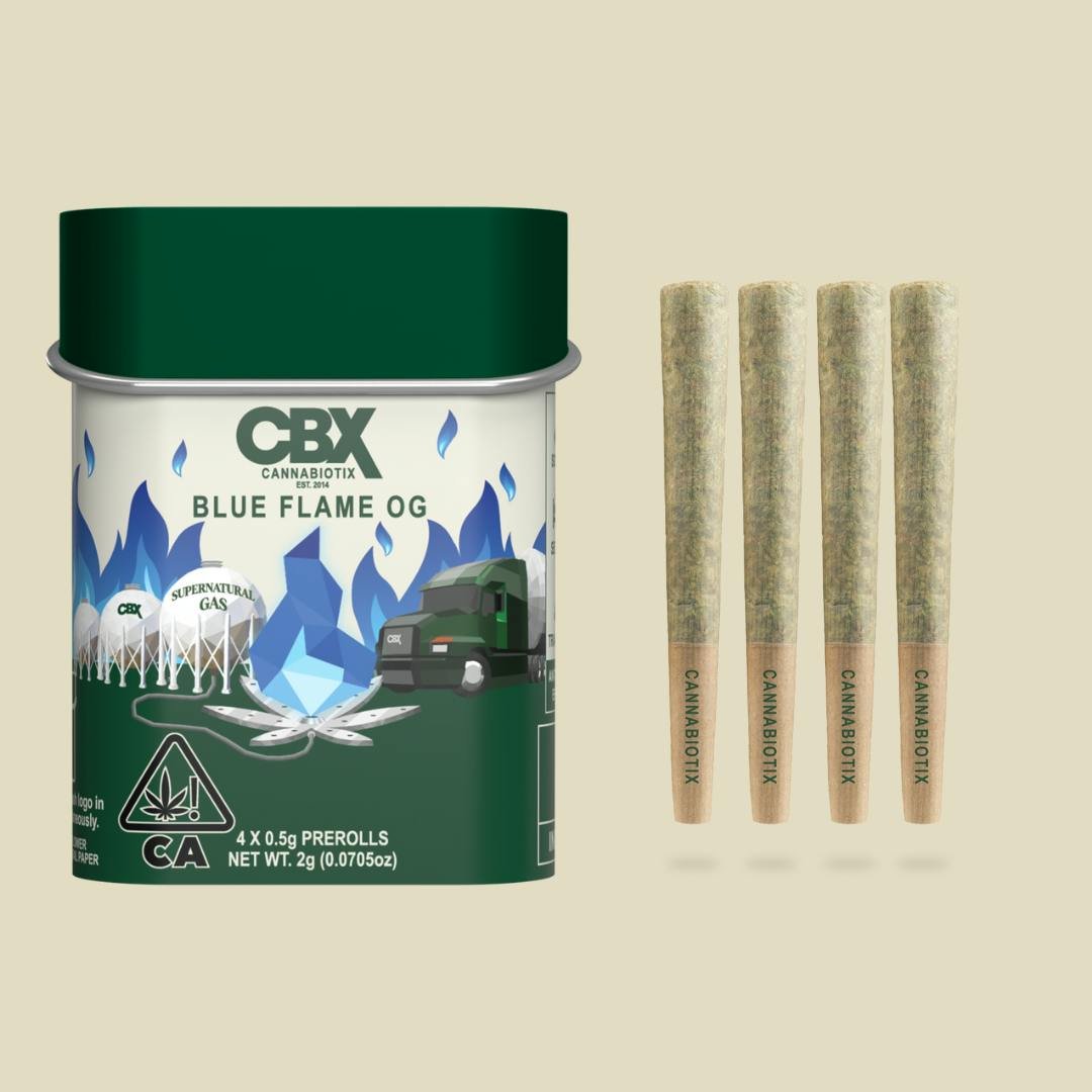 Cbx cannabiotix- premium flower 4 pack pre roll- blue flame og exotic cannabis online shop