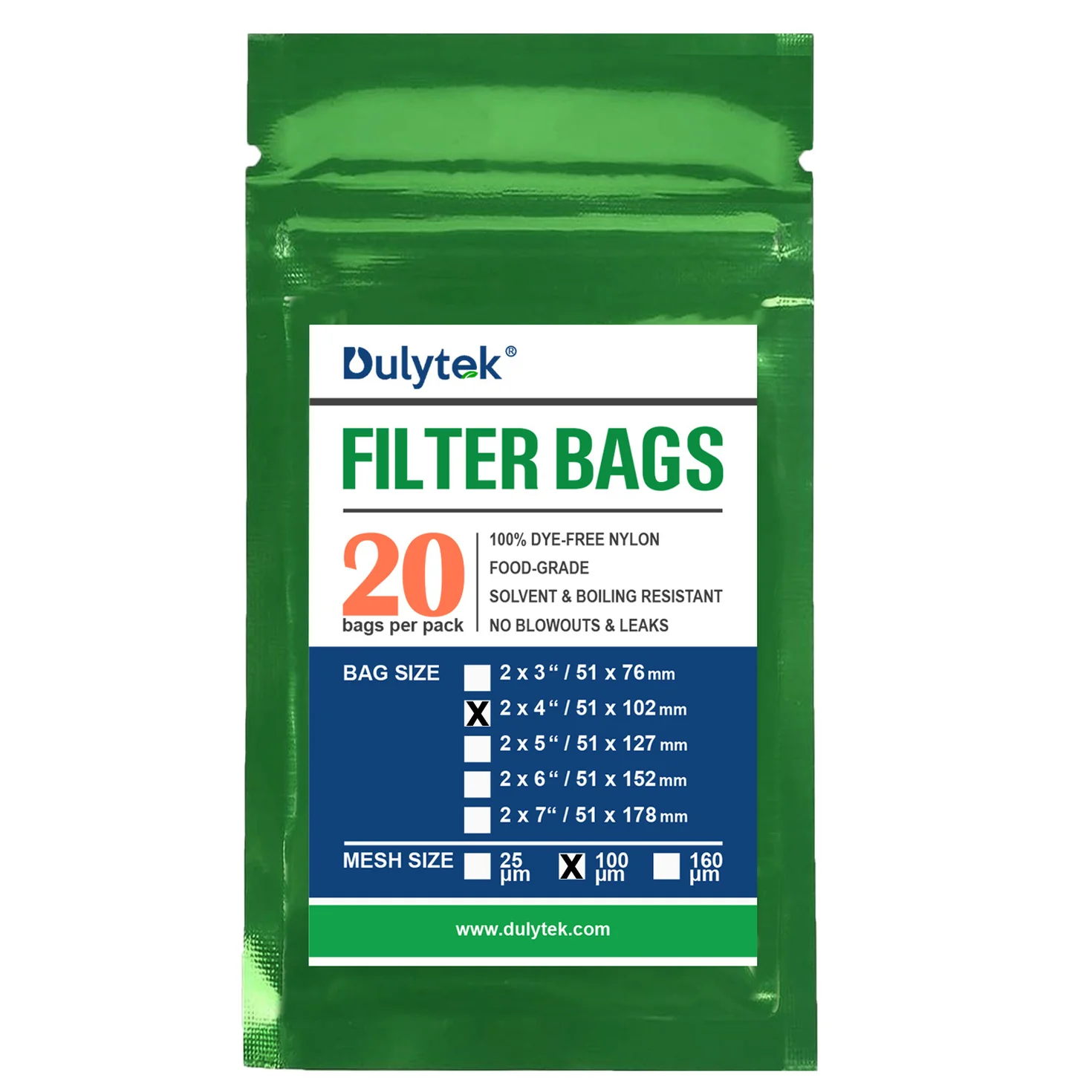 Dulytek® premium rosin press nylon filter bags, 2″ x 4″, 100 micron sizes, 20 pack exotic cannabis online shop
