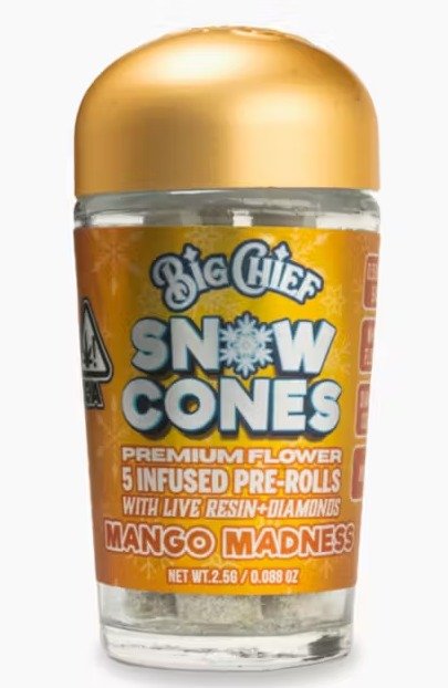Big chief- live resin/diamond infused snow cones- 5pck- mango madness exotic cannabis online shop